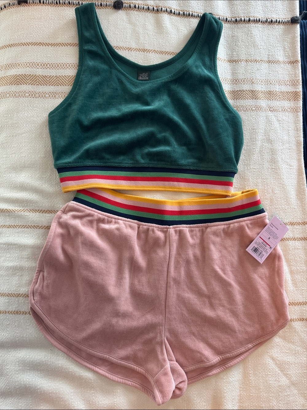 Wild Fable Retro Vintage Inspo Velour Tank & Shorts color block w Rainbow waist